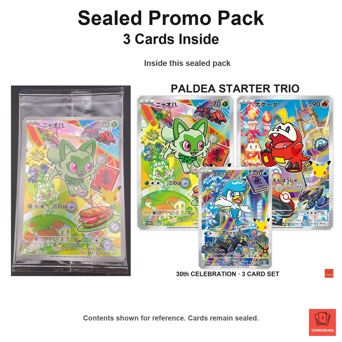 Sealed Paldea Starter Trio 30th CELEBRATION (3-Card Promo Pack) PROMO 125-127/M-P M-P PROMO Japanese Pokemon Cards