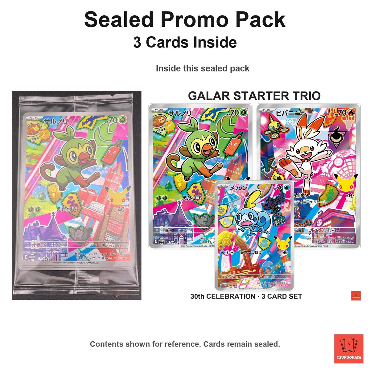 Sealed Galar Starter Trio 30th CELEBRATION (3-Card Promo Pack) PROMO 122-124/M-P M-P PROMO Japanese Pokemon Cards