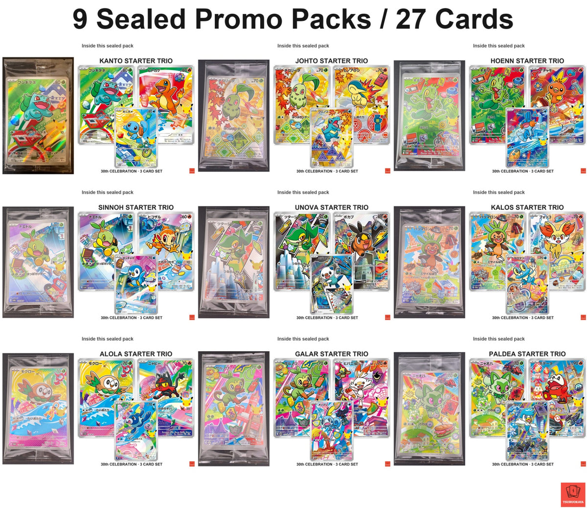 Sealed Complete Starter Set 30th CELEBRATION 9 Promo Packs / 27 Cards 101-127/M-P Japanese Pokemon Cards
