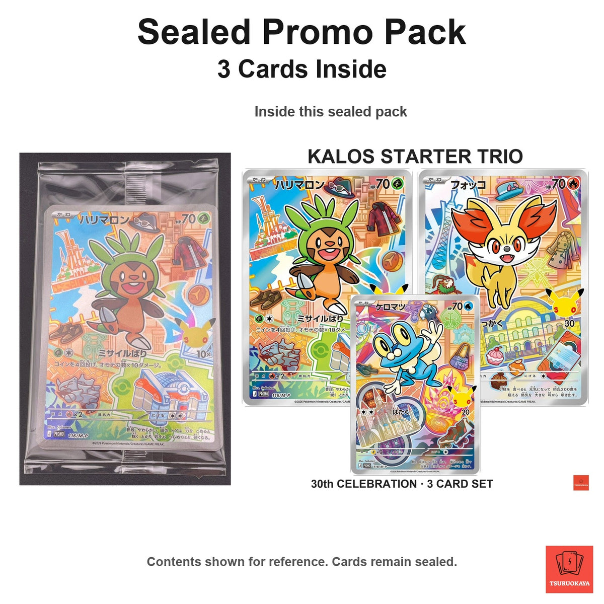 Sealed Kalos Starter Trio 30th CELEBRATION (3-Card Promo Pack) PROMO 116-118/M-P M-P PROMO Japanese Pokemon Cards